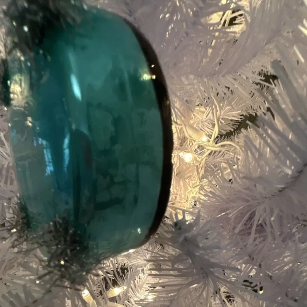 Ashland Glass Christmas Ornament Blue Black Silver Round Design